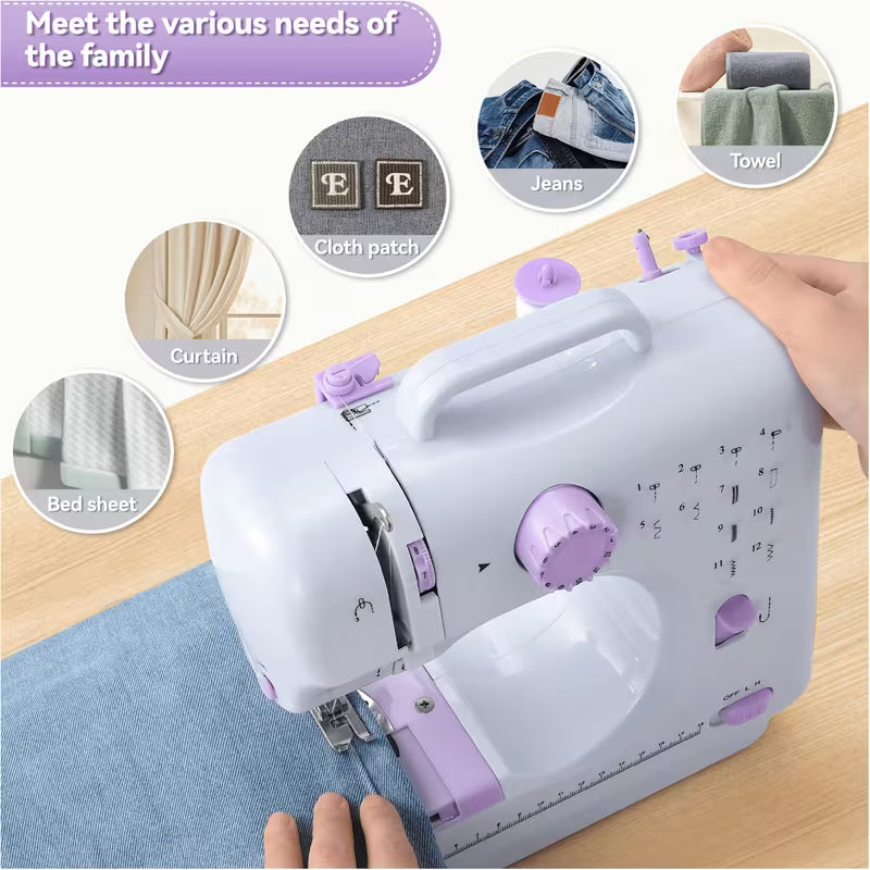 Household Mini Electric Sewing Machine with 12 Built-in Sewing Modes. Portable Electric Sewing