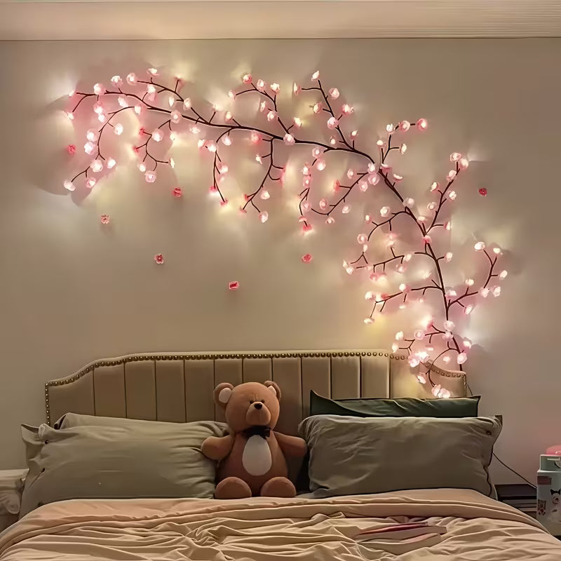 HOTU Cherry Blossom Vine String Lights, Featuring 36/48 LED Bulbs And 36/48 Cherry Blossom
