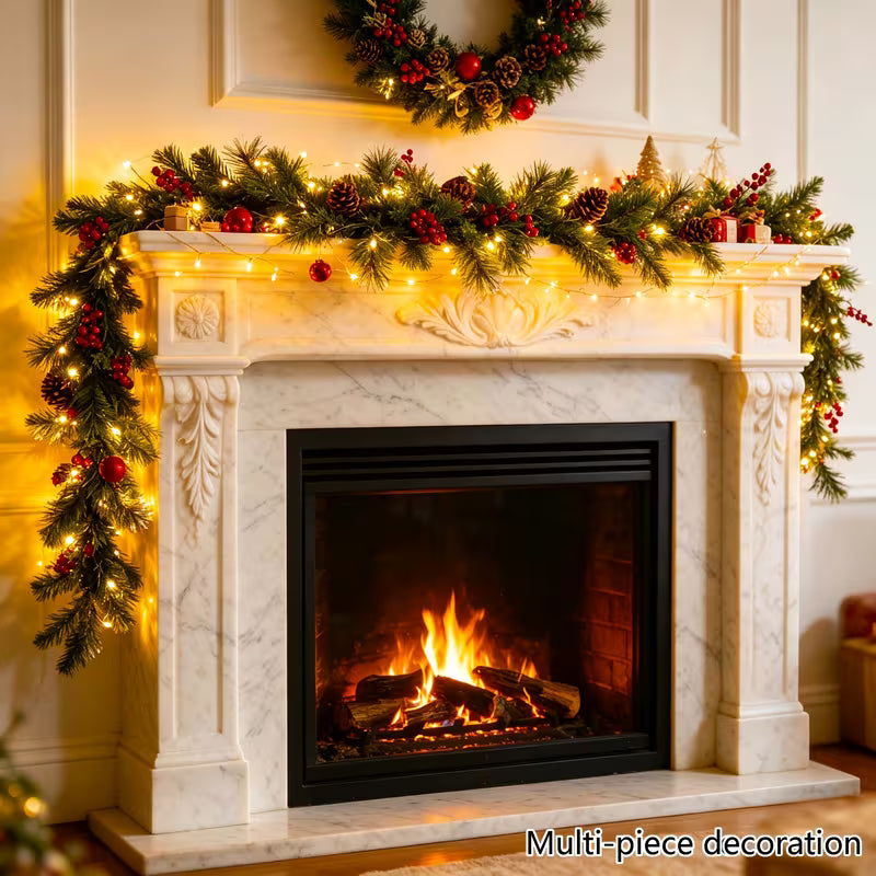 5.9Ft Pre-Lit Crestwood Spruce Artificial Christmas Garland, Christmas, Red