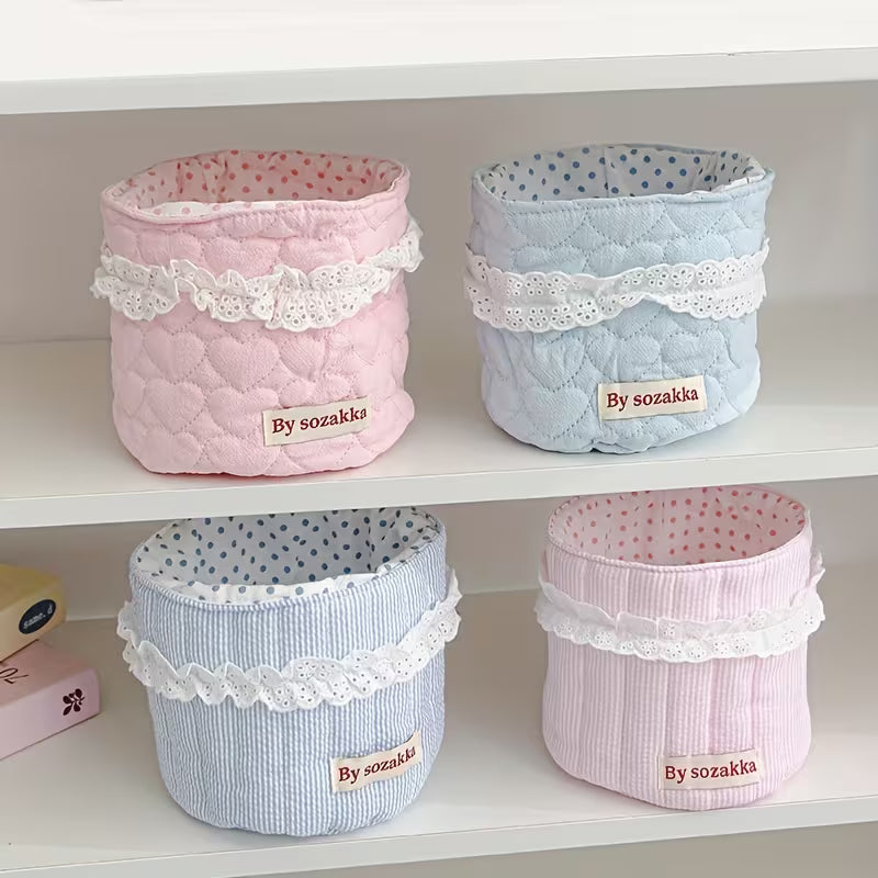 Sweet Desktop Storage Basket and Bin, Striped and Heart Print Quilted Storage Basket, Girls'