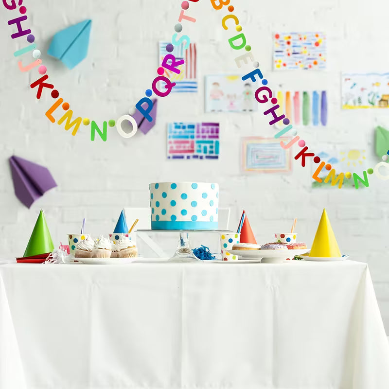 Pre-Assembled, 13Ft Felt Letter And Pom-Pom Decorated Garland, Alphabet Banner