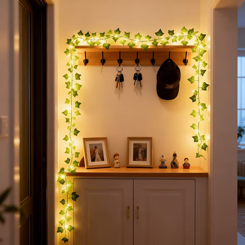 Battery-Powered Ivy String Lights - Realistic Green Leaf Design, Suitable for Indoor Christmas