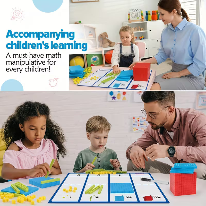 136-Piece Colorful Base Ten Blocks & Activities Set