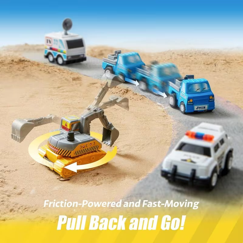 18-Piece Pull Back City Cars and Trucks Toy Vehicles Set for Kids