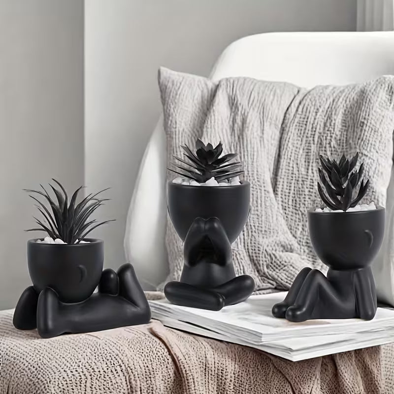3 Packs of Gothic Style Artificial Succulent Plants, Halloween Creative Humanoid Flower Pots