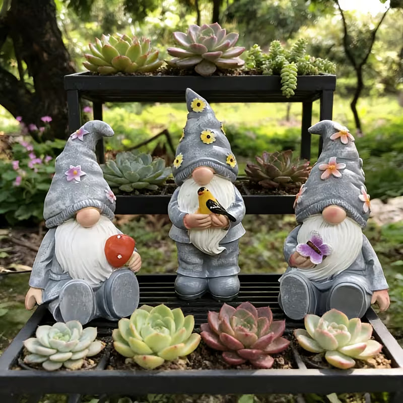 3pcs Resin Gnome Statues | Rustic Garden Decor for Outdoor Spring Home Decoration, Lawn Landscaping
