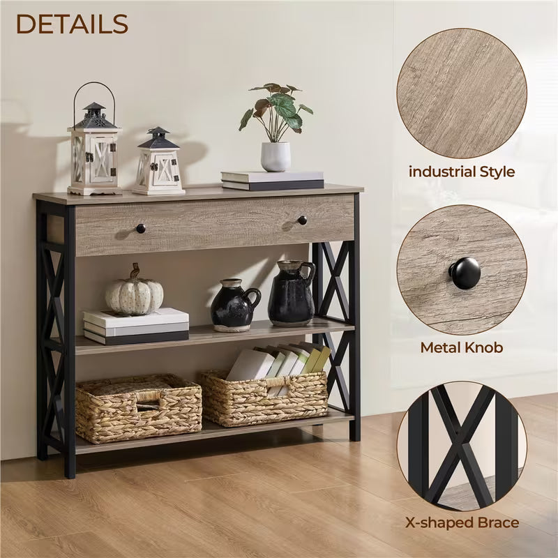 Costoffs Console Table with Drawer and Storage Shelves, 3-Tier Sofa Table