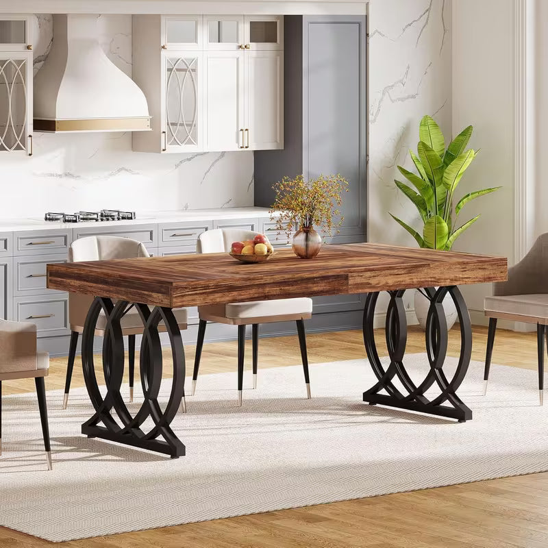 63-Inch Dining Table for 4-6, Modern Kitchen Table with Faux Marble Tabletop And Geometric Legs