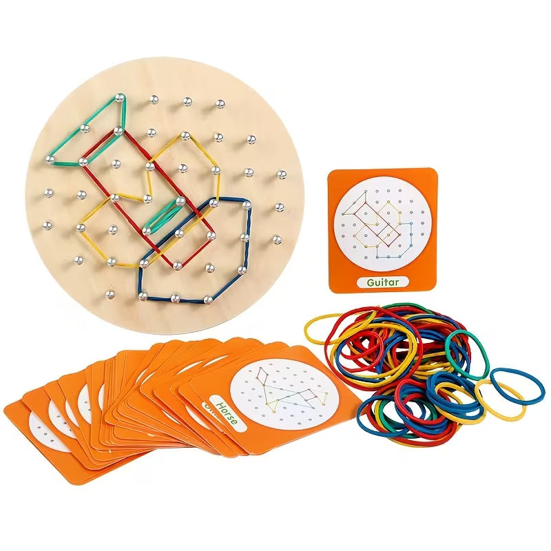 Box of Wooden Round Pegboard Puzzles