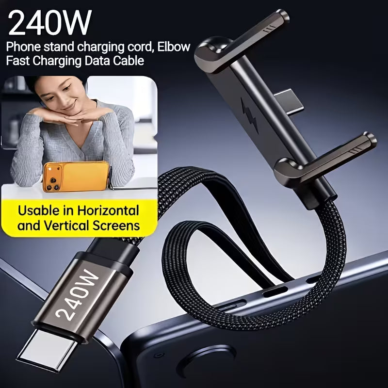 240W Fast Charging Data Cable, Flat Braided Durable Cord, Built