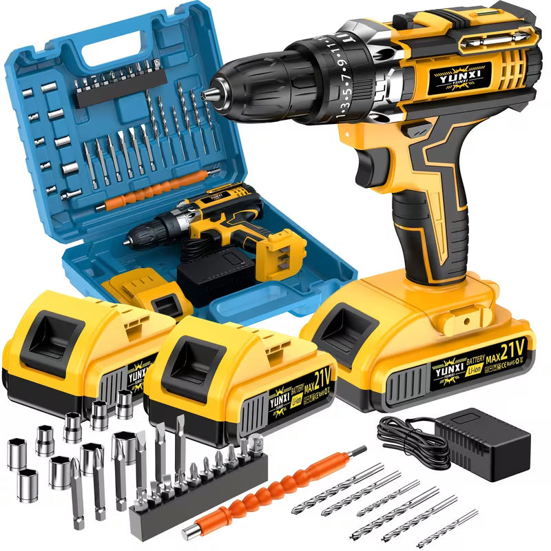21V Cordless Impact Drill Set (2.0AH Battery and Fast Charging), Optional Drill Set and Storage Box