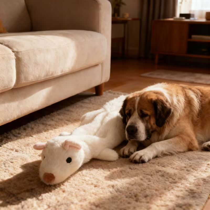 Interactive Plush Chew-Resistant Squeaky Dog Toy, White Mink Plush, White