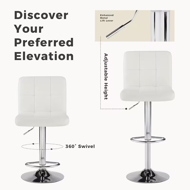 Adjustable Armless Swivel Bar Stools Set - Hydraulic PU Leather with Thickened Seat Cushion &
