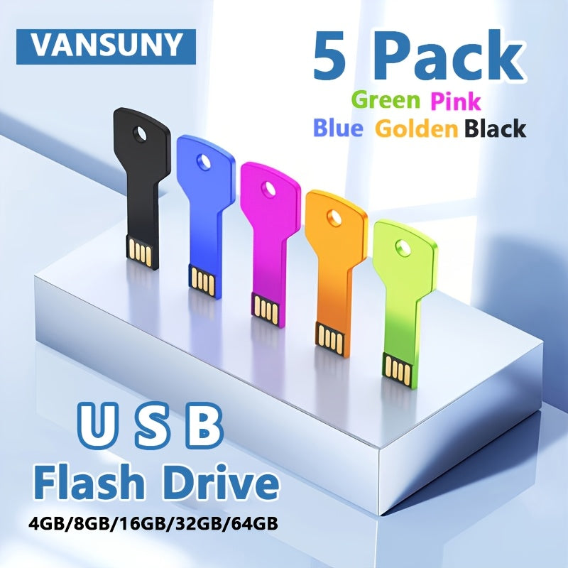 VANSUNY 5 Pack 64GB 32GB 16GB 8GB 4GB USB Flash Set, Metal, Black