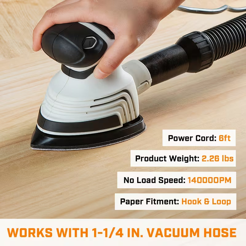 120V Detail Sander, with 12pcs Sandpaper, Efficient Dust Collection