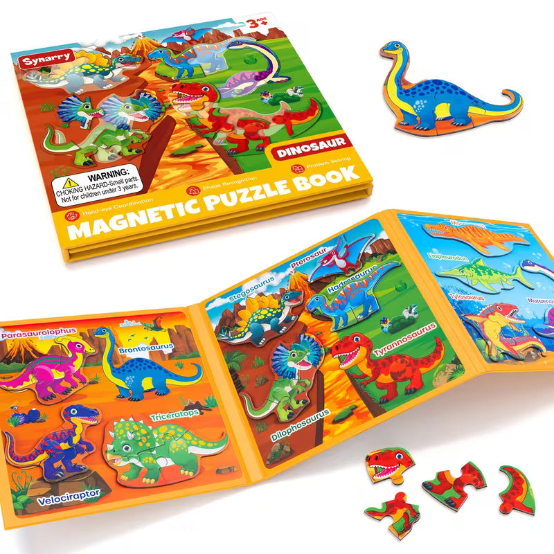 Magnetic Dinosaur Puzzle Book for Kids Ages 3+ 3-in-1