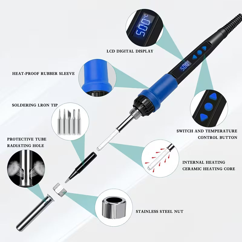 US Standard Wired Digital Display Electric Soldering Iron Set, Adjustable Temperature