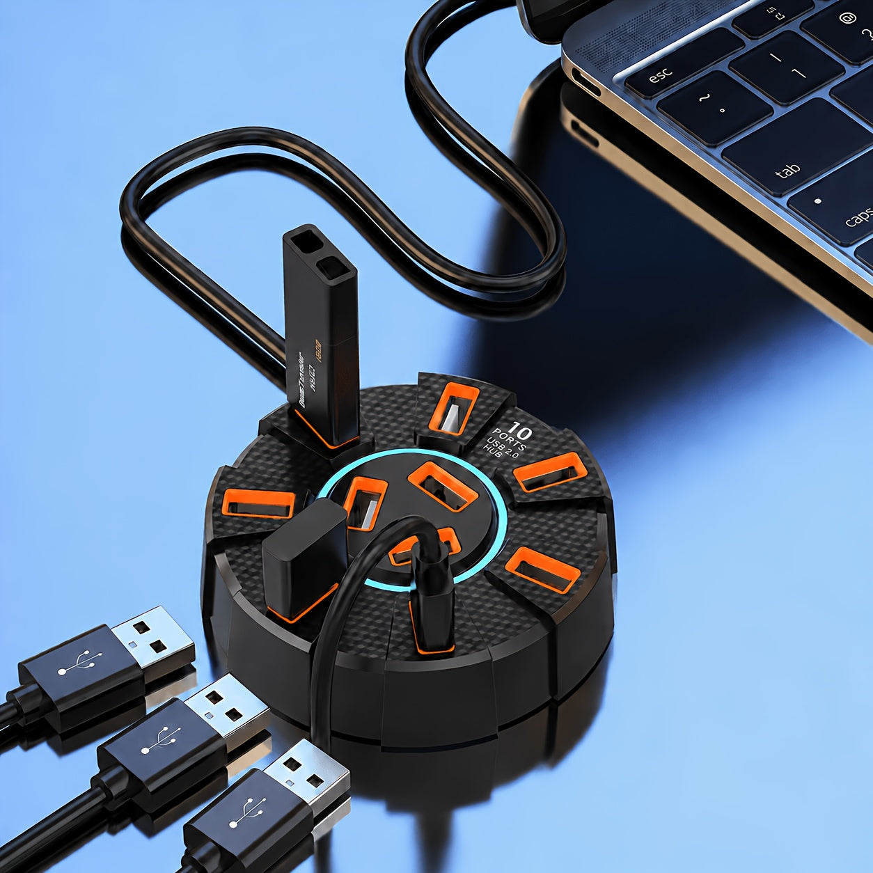 10-Port USB Hub, High-Speed Data Transfer Docking Station, Plug-and-Play, Computer