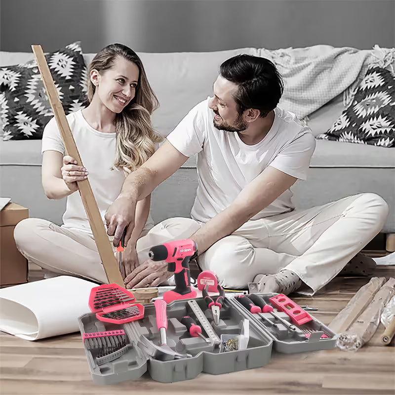 Women's 8V USB Rechargeable Cordless Drill & Tool Kit Set Electric Power Drill Driver with Compact