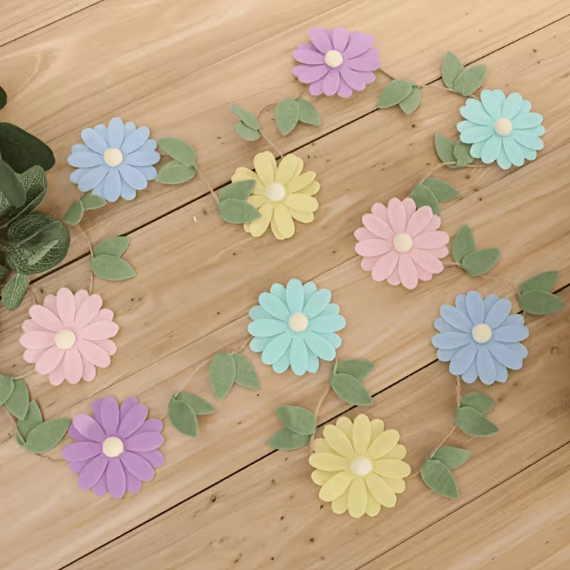 Boho Colorful Felt Daisy Flower Garland Set
