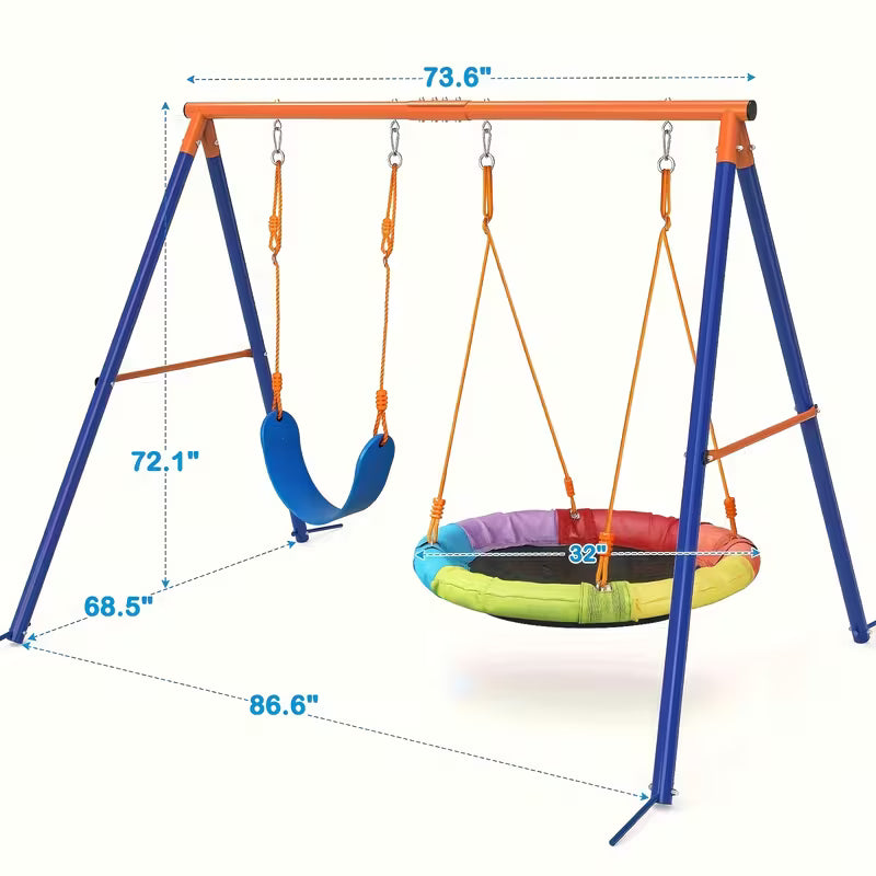 3-In-1 Kids Large Metal Swing Frame Toys 32ft