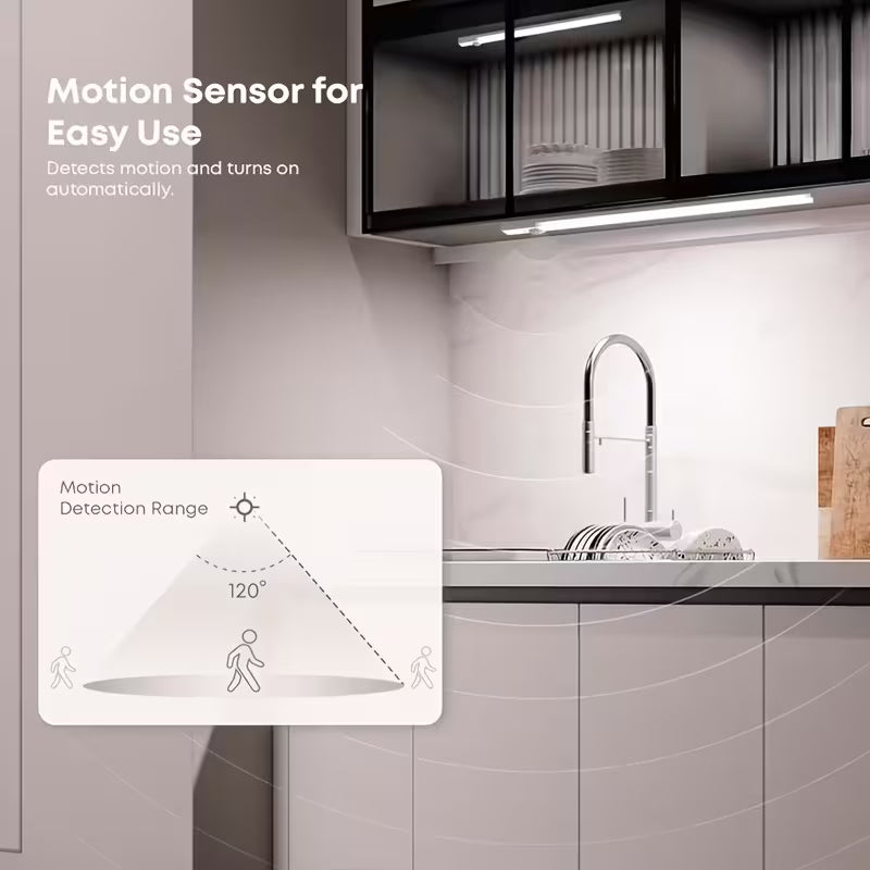 LED Motion Sensor Light - Dimmable Cabinet Light with USB Charging, 2 Color Options, Night