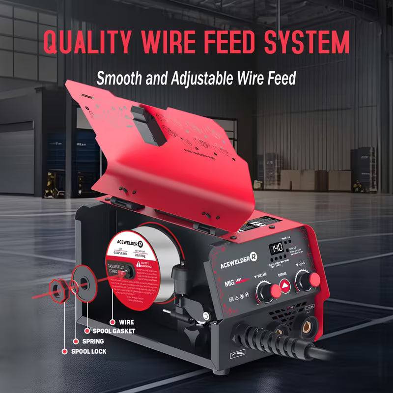 ACEWELDER 140A MIG Welder 110V 3 IN 1 Flux Cored MIG/ARC/Lift TIG Welding Machine Inverter Gasless