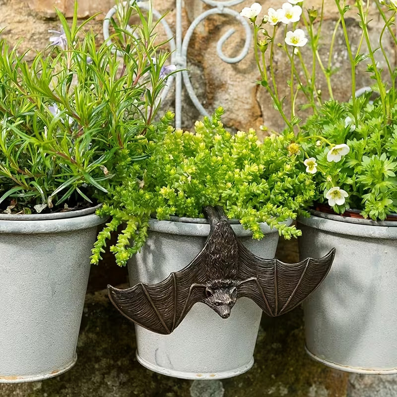 1pc Resin Bronze Winged Bat Planter Hanger, Bat Element, Garden Decoration, Planter Companion