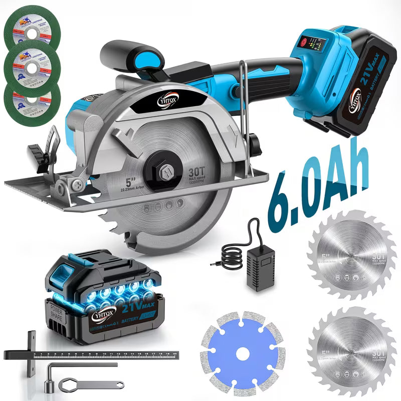 21V 6.0Ah Cordless Circular Saw, Handheld Cordless Electric Circular Saw