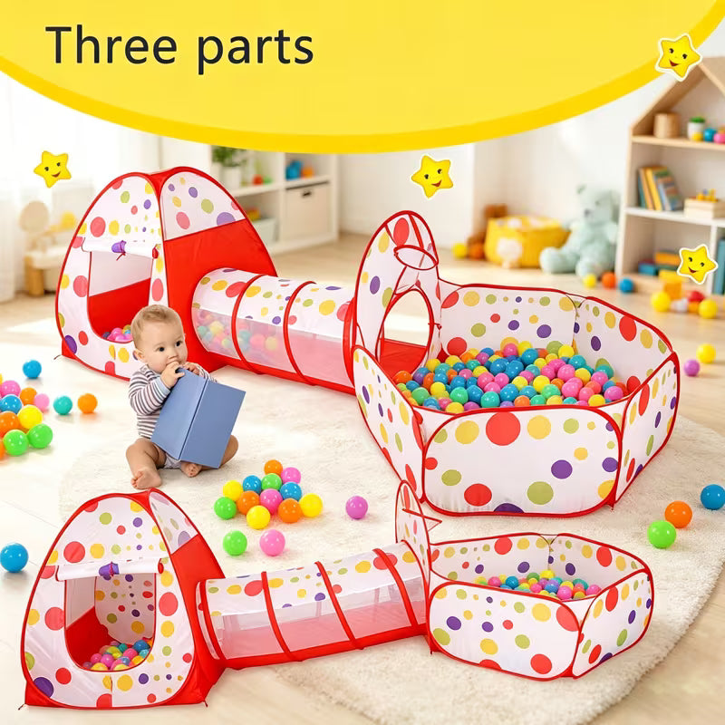 3-In-1 Red Polka Dot Kids Play Tent with Crawl Tunnel and Ball