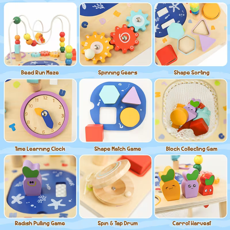 Wooden Activity Table for 1 Year Old 9-in-1