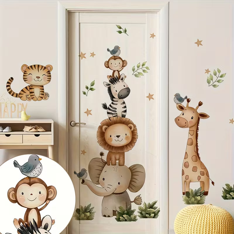 Cartoon cute giraffe elephant lion forest animal decoration wall sticker for children's room
