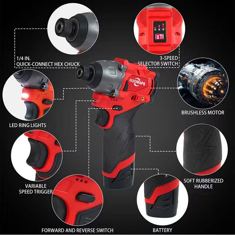 1/4" Cordless Impact Driver & 3/8" Drill Combo Kit with Batteries, Chargers