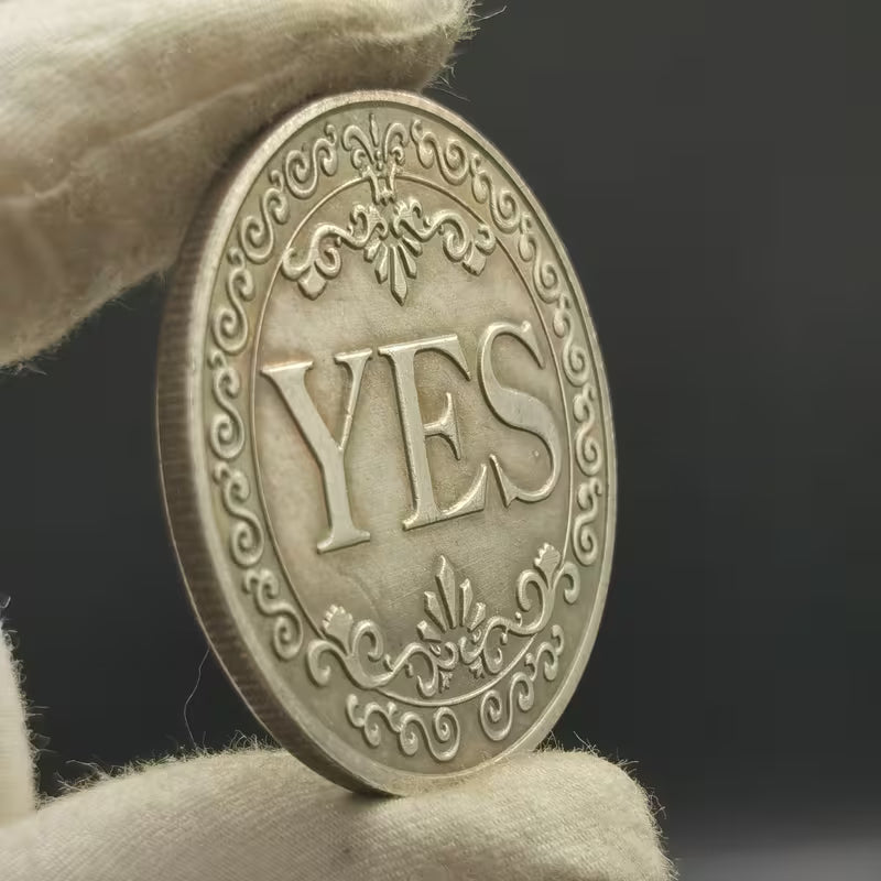 Double-sided YES/NO Decision-making Lucky Coin • Antique Silvery-gray