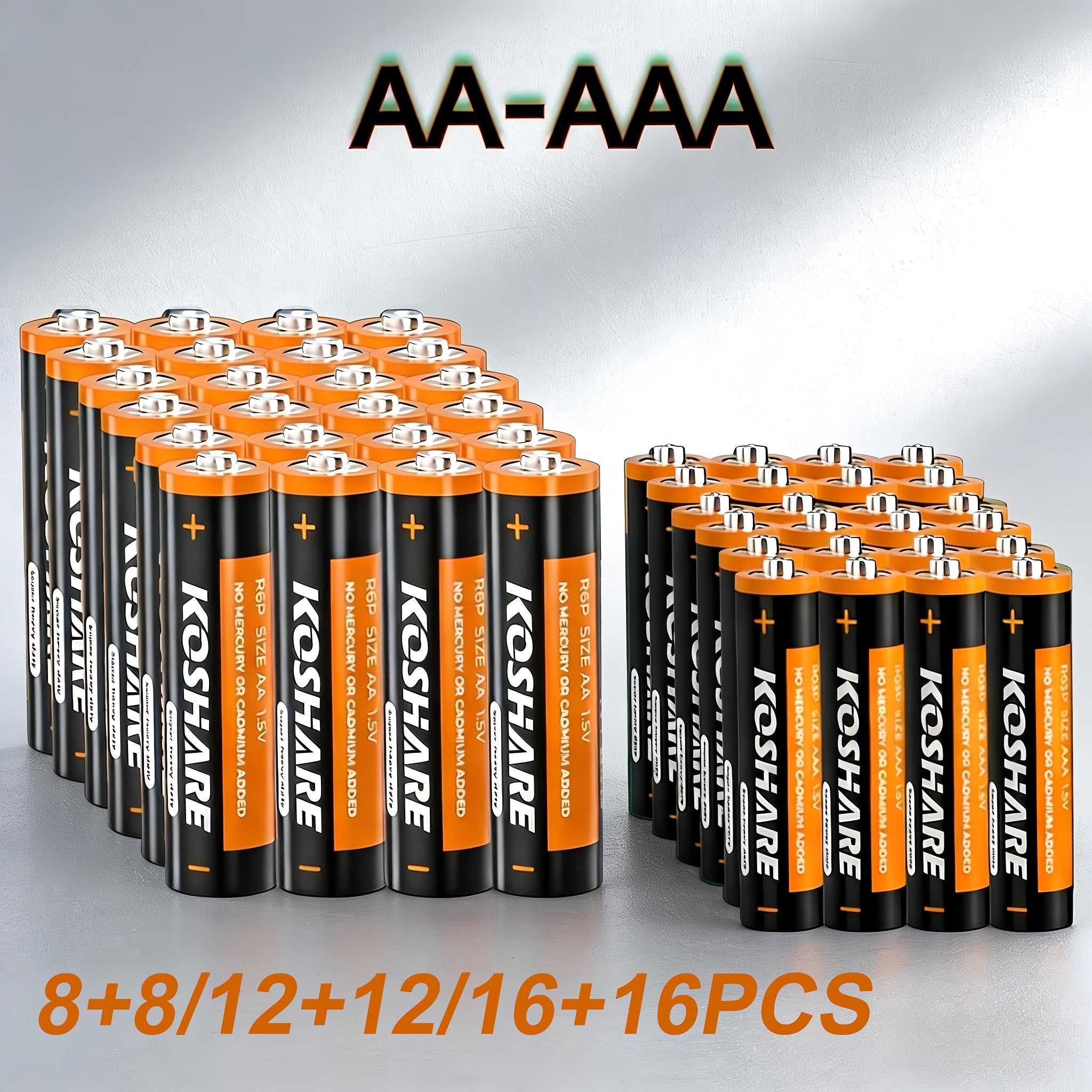 8+8/12+12/16+16 Sections Combo Pack AA+AAA Batteries KOSHARE 1.5V Carbon Zinc, Metal
