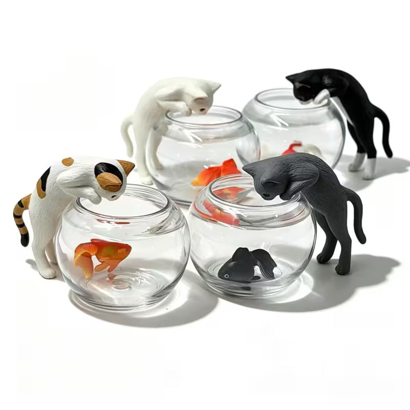 Random 1pc Style Cute Cat Catching Fish in Aquarium - Adult Daily Scene Desktop Game Machine