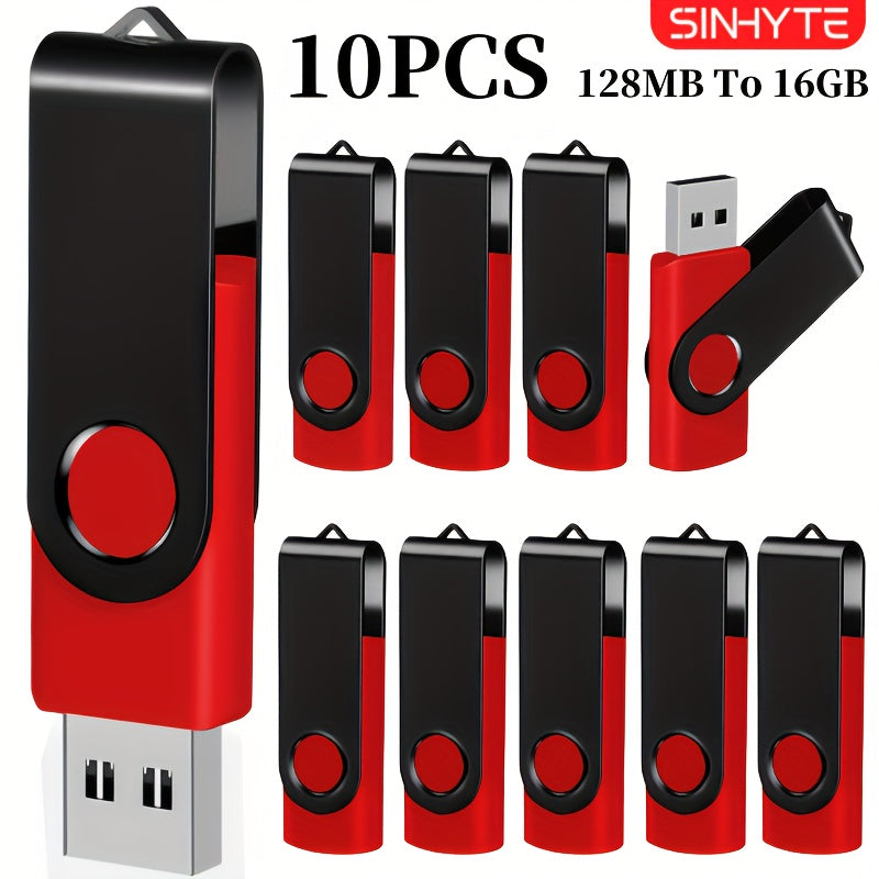 Red USB 2.0 Flash Drives High-Speed Swivel Memory Sticks, 128MB/256MB/512MB/4GB/16GB Set, Red