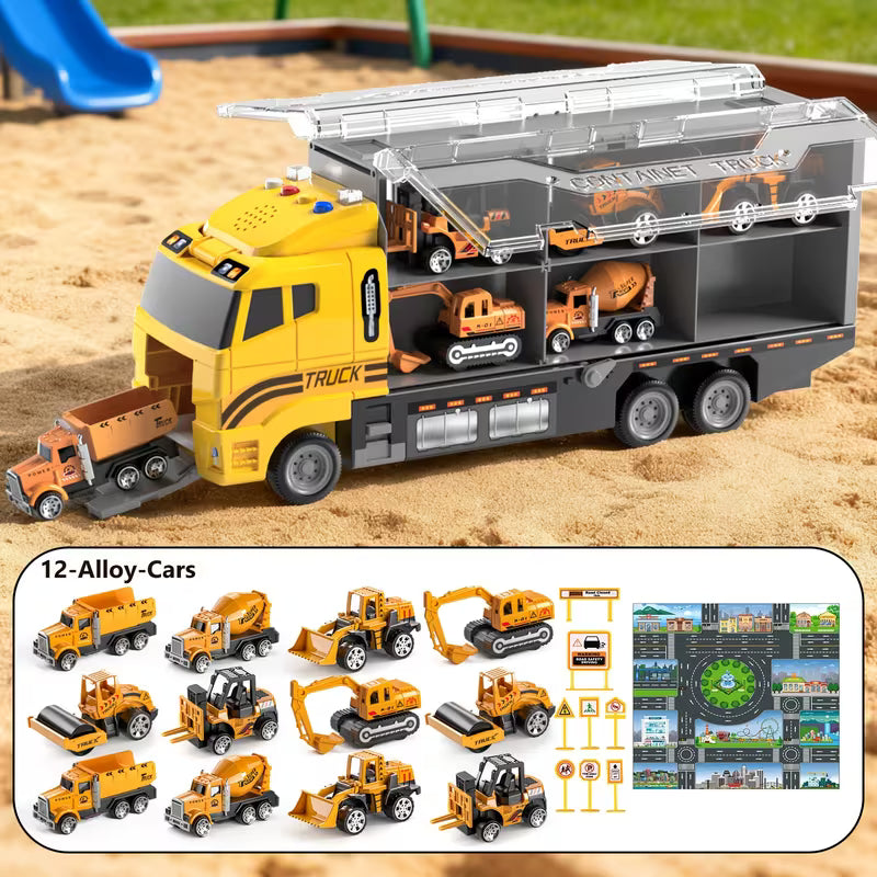 HOME 13-in-1 Construction Truck Vehicle Toy Set with Die-cast Cars