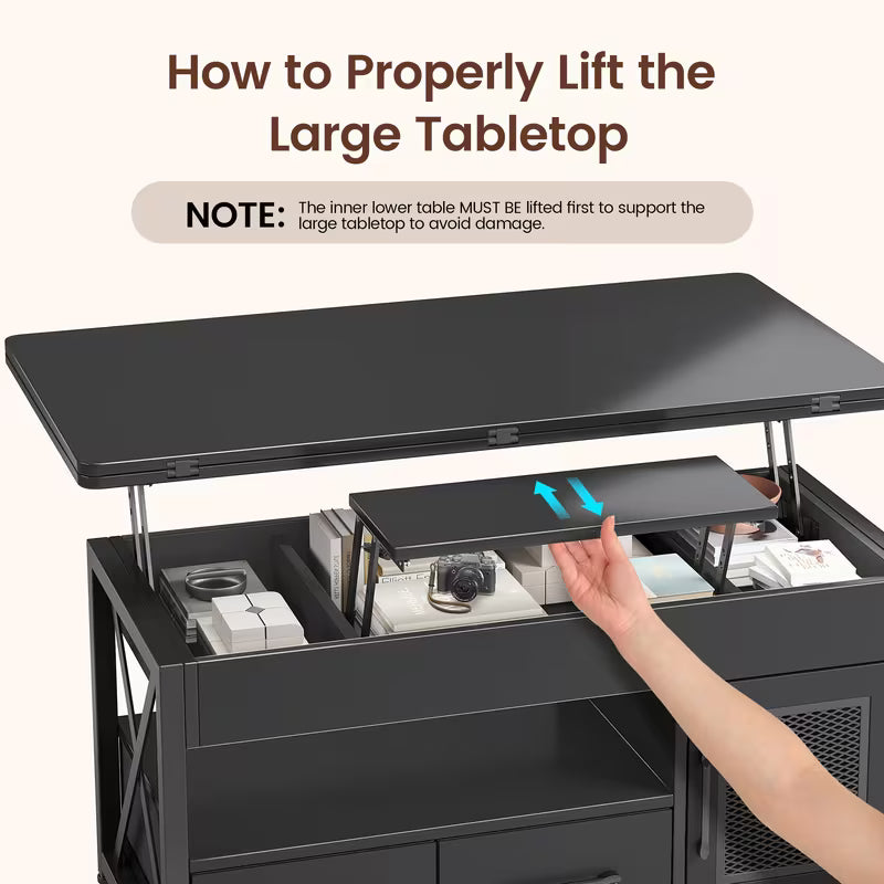 39.4" Lift Top Coffee Table, Black