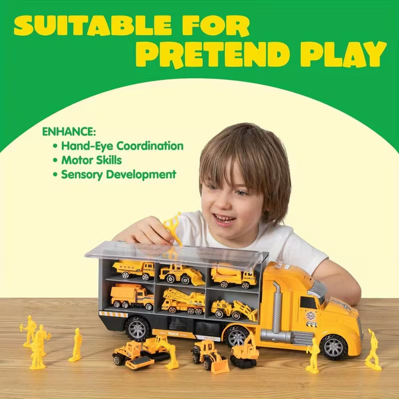 Big Construction Truck with 12 Vehicles & 12 Worker Figures