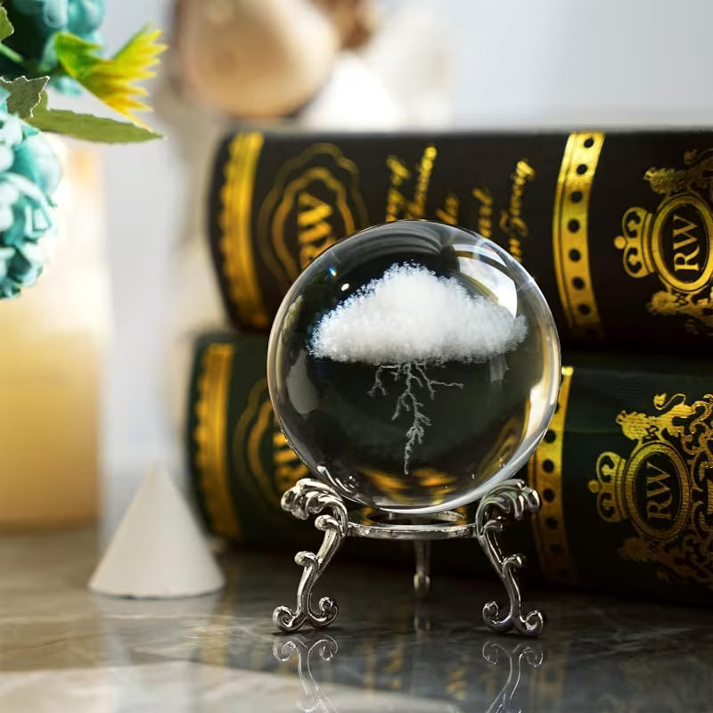 60mm (2.3inch) 3D Lightning Cloud Crystal Decorative Ball Paperweight With Free Stand