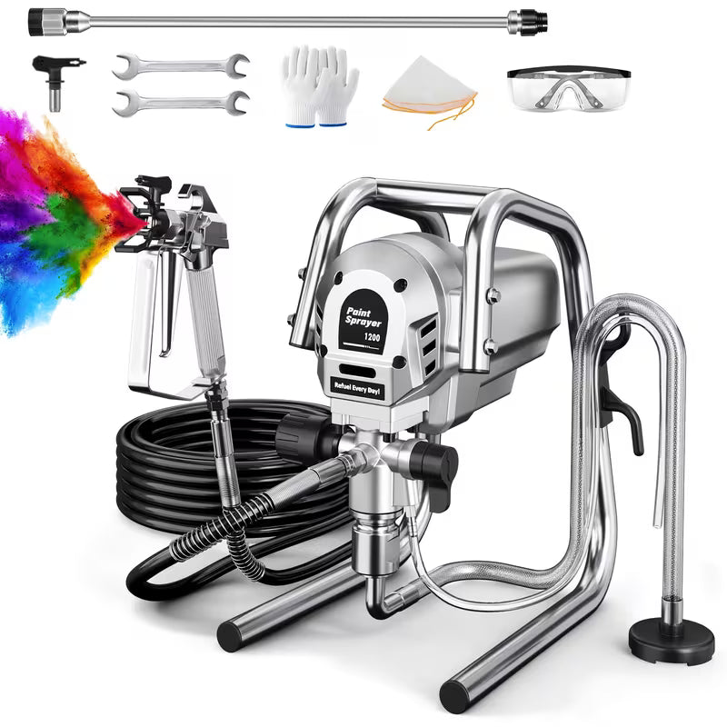 1200W Heavy-Duty Airless Paint Sprayer, 3300PSI High Pressure & 1.2L/Min High Flow for Fast
