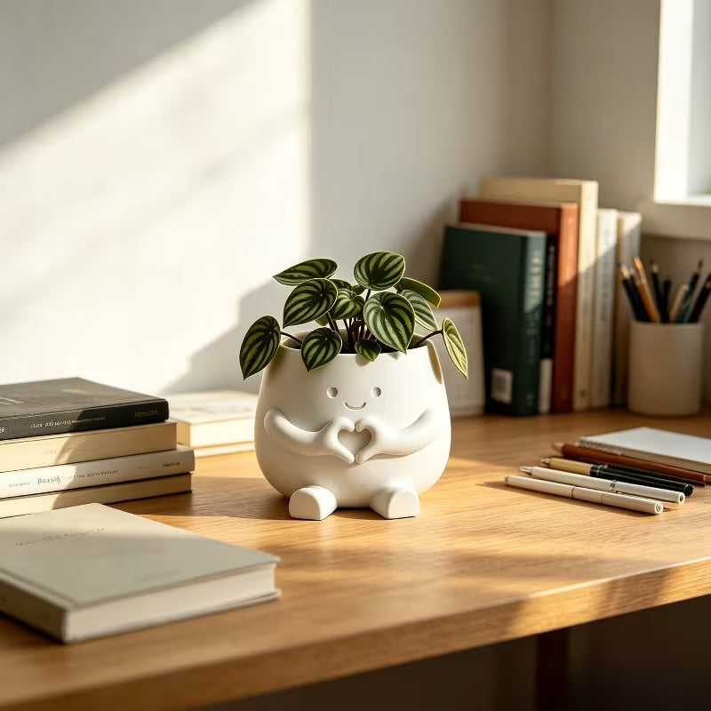 Cute Lucky Heart-Shaped Planter, Succulent and Pothos Flower Pot, Suitable for Desktop Art