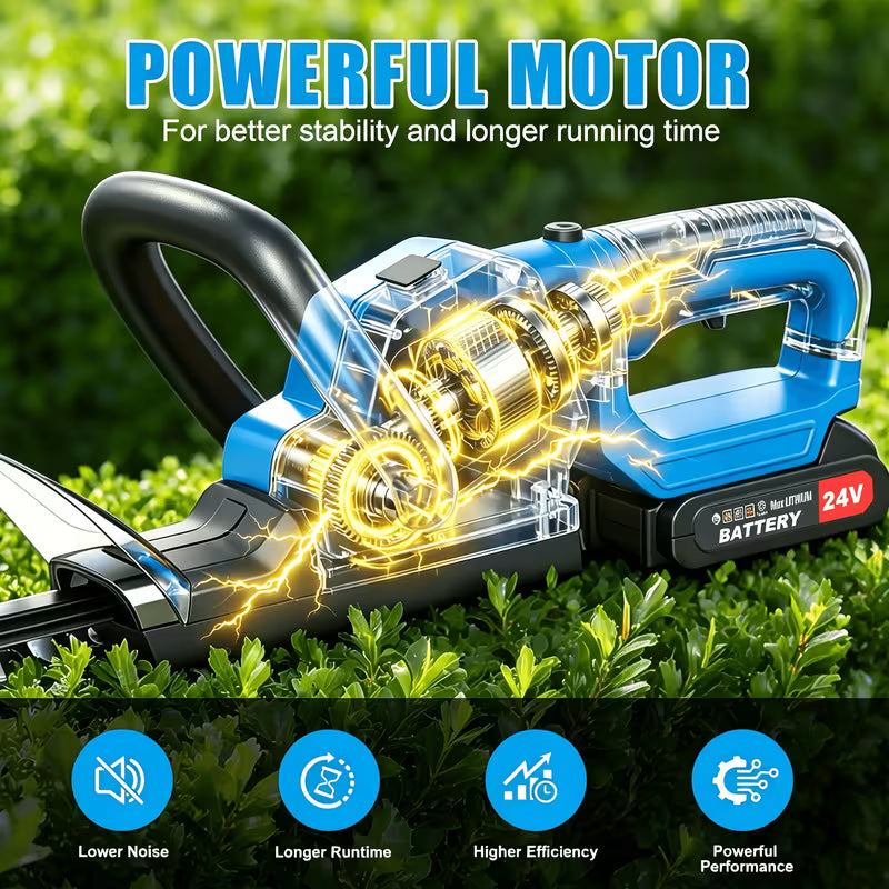 Cordless Hedge Trimmer And Pruner, 21V Battery, 23.64-Inch Blades, Suitable for Lawns, Shrubs