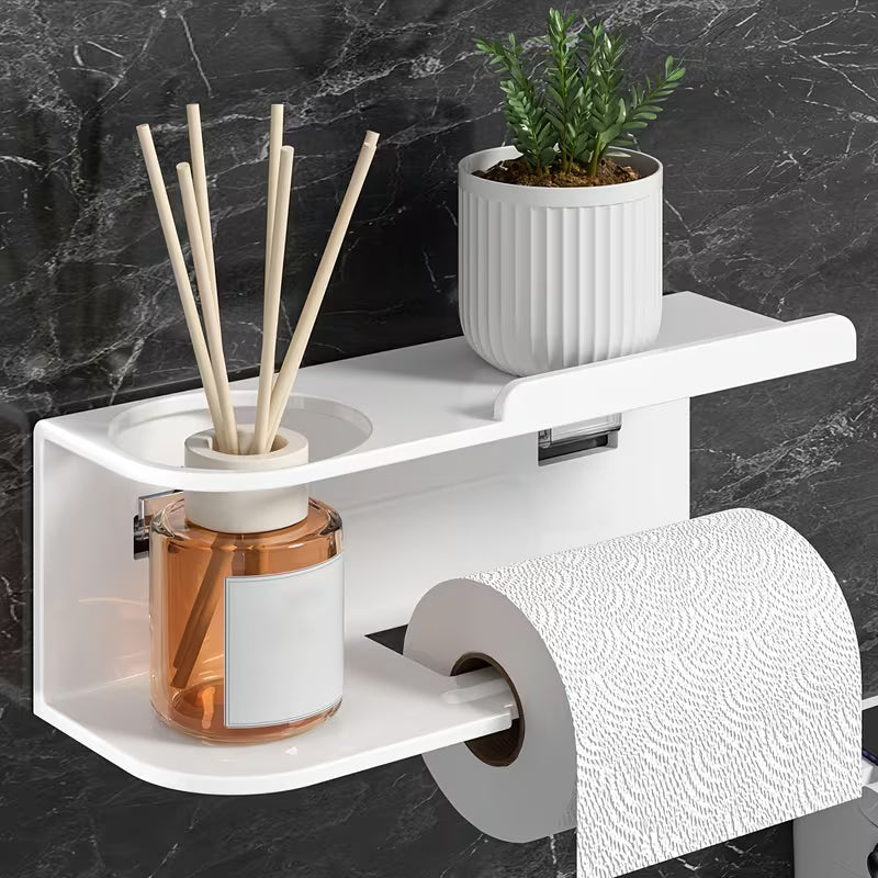 LDQ Modern Black Self-Adhesive Wall-Mounted Tissue Holder & Perfume Organizer - Space-Saving