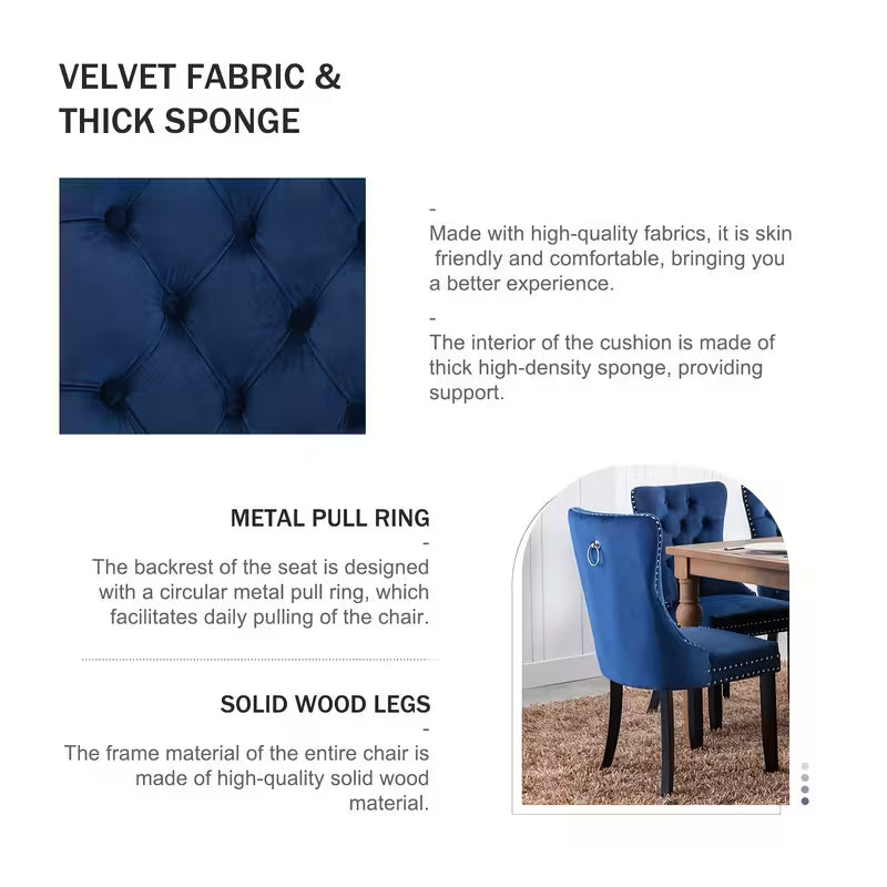 Velvet Upholstered Dining Chairs Set Of 2, Wingback, Velvet