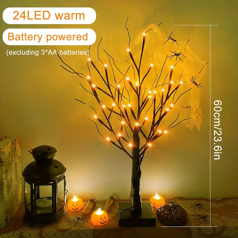 2pcs, Black Halloween Tree for Desktop Lighting, Orange LED Ghost Tree with Halloween Decorations