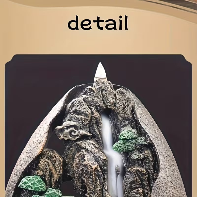 Ethereal Mountain Stream Pavilion Incense Holder - Backflow Waterfall Decor for Home