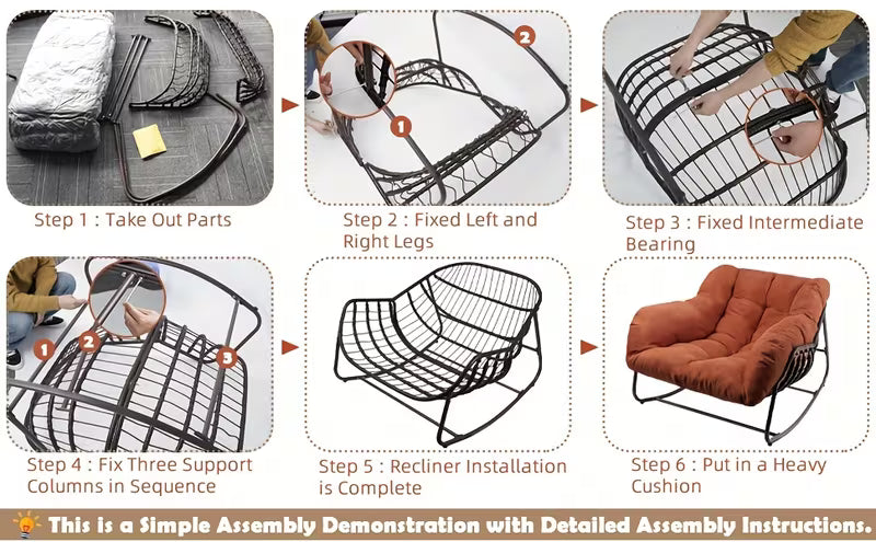 Papasan Rocking Chair Outdoor, All Weather Wicker Papasan Patio Chair with Cushion And Pillow