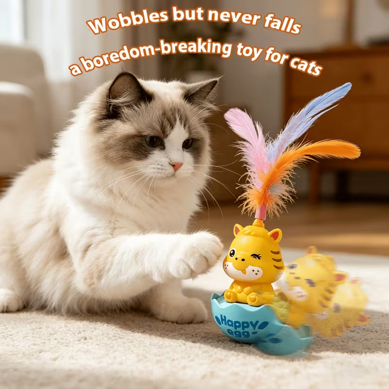 Spinning Cat Toy with Bright Colorful Synthetic Feathers